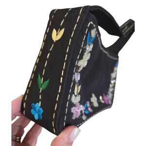 Vtg Y2K Embroidered Beaded PVC Arm Purse Floral Tulip